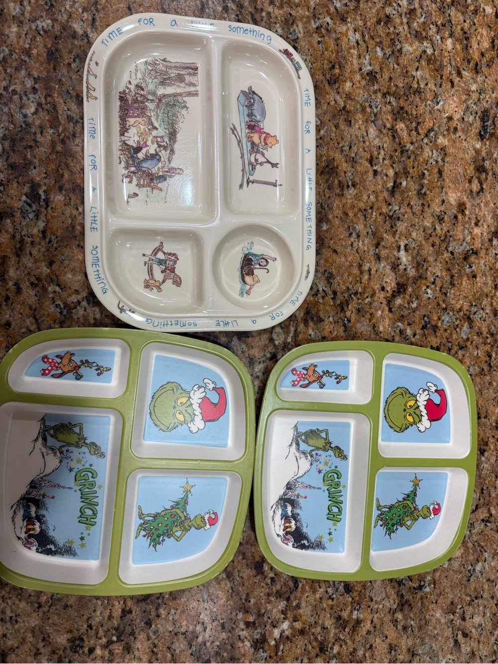 Winnie the Pooh and Grinch kids plates